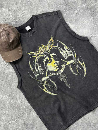 Men's Graphic Round Neck Tank Black