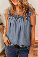 Ruffled Shirred Denim Top Gray