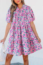 Printed Short Sleeve Mini Shirt Dress Fuchsia Pink Casual Dresses