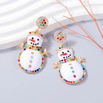 Alloy Rhinestone Snowman Earrings White One Size