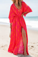 Drawstring Printed V-Neck Maxi Dress Strawberry Woman Maxi Dress