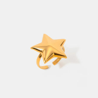 18K Gold-Plated Stainless Steel Star Ring Gold One Size