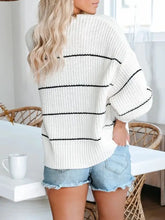 White and black striped open long sleeve cardigan sweater, machine wash