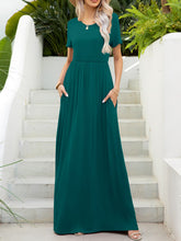 Round Neck Short Sleeve Maxi Dress with Pockets Woman Maxi Dress