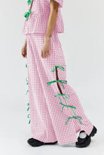 Pink gingham lace-up maxi skirt with green accents, Urban Outfitters