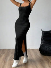 Cutout Square Neck Wide Strap Knit Dress Casual Dresses