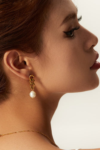 Stainless Steel Pearl Earrings Gold One Size