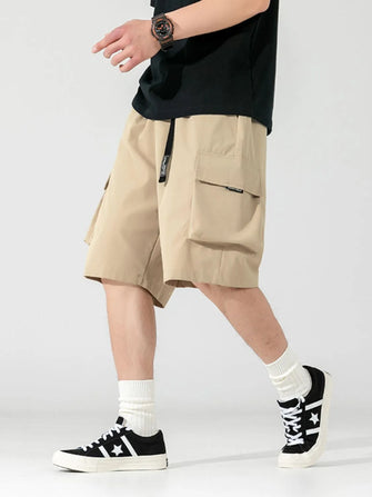 Men's Plus Size Drawstring Shorts with Pockets Khaki