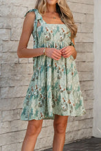 Smocked Printed Tie Shoulder Mini Cami Dress