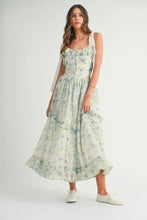 MABLE Floral Printed Shoulder Strap Midi Dress Blue Casual Dresses