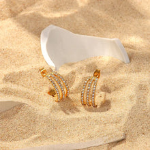 Gold hoop earrings with stainless steel inlaid zircon rhinestones