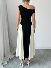 Contrast Single Shoulder Midi Dress Casual Dresses