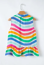Rainbow Stripes Ruffled Hem Tank Top Tanks & Camis