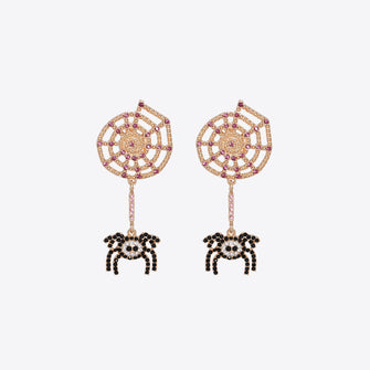 Spider Rhinestone Alloy Earrings Gold One Size