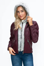 YMI Faux Layered Double-Zipper Jacket with Fuzzy Hood Woman Outerwear