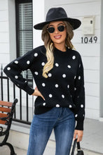 Angel Wings Woven Right Polka Dot Round Neck Dropped Shoulder Sweater Sweater Pullovers