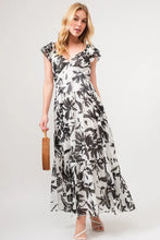 And The Why Ruffled Sleeve Tiered Floral Print Maxi Dress BLACK CREAM