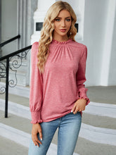 Round Neck Flounce Sleeve Blouse Burnt Coral