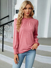 Round Neck Flounce Sleeve Blouse Burnt Coral Woman T Shirts