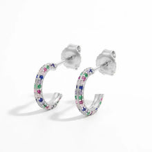 Pair of sterling silver contrast zircon hoop earrings with multicolored gems