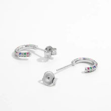 Sterling silver contrast zircon hoop earrings with colorful gemstones