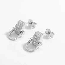 Sterling silver stud earrings with pave zircon rectangular bar drop