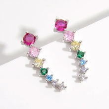 Pair of 925 sterling silver earrings with multicolored zircon gemstones