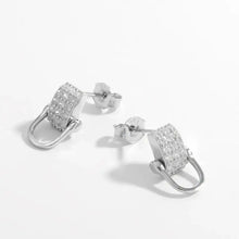 Sparkling 925 sterling silver stud earrings with CZ bar and U-dangle