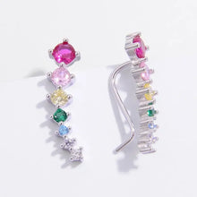 Silver-toned sterling silver ear climber earrings with rainbow zircon gems