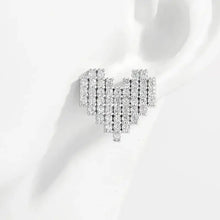 Silver-toned pixelated heart stud earrings in 925 sterling silver with zircon rhinestones