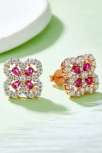 Sterling silver ruby flower stud earrings with pink teardrop gems and diamonds