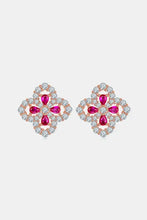 Sterling silver ruby flower stud earrings with rose gold tone and magenta stones