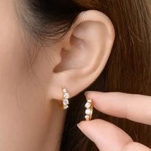 Gold hoop sterling silver moissanite huggie earrings with white gems