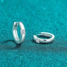 Sterling silver moissanite huggie earrings with square-cut clear gemstones