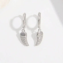 Pair of 925 sterling silver zircon chili shape earrings with pavé crystal horn charms