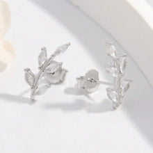 925 Sterling Silver Zircon Leaf Earrings with Marquise Gems