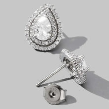 Pear-shaped sterling silver stud earrings with double-halo zircon