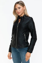 Snobbish PU Leather Biker Jacket with Side Zip Pockets Woman Outerwear