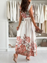 Tie Waist Floral Cap Sleeve Dress Woman Casual Dress