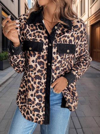 Leopard Collared Neck Button Up Shacket Leopard