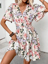 Printed Surplice Short Sleeve Mini Dress