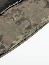 Men's Distressed Camo Panel Denim Shorts