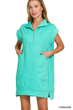 Zenana Textured Knit Jacquard Quarter Zipper Mini Dress Casual Dresses