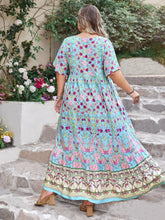 Plus Size Printed Tie Neck Flutter Sleeve Maxi Dress