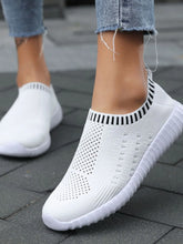 Breathable Mesh Round Toe Slip-Ons White