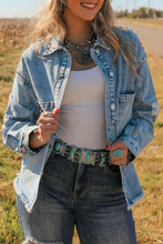 Studded Acid Wash Long Sleeve Denim Jacket Woman Outerwear