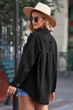 Distressed Button Up Raw Hem Denim Jacket Woman Outerwear