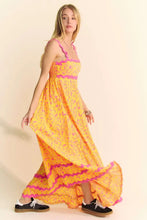 Davi & Dani Geo 2 Tone Printed Wavi Trim Tiered Maxi Dress Casual Dresses