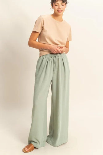 HYFVE Elasticized Waist Wide Leg Pants SAGE GREEN