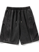 Men's Plus Size Drawstring Denim Shorts with Stitching Detail